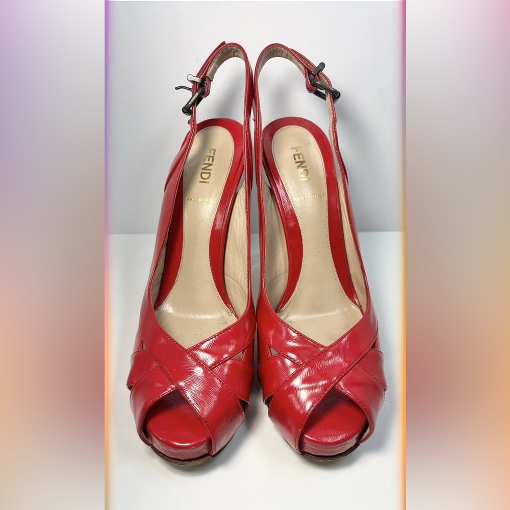 Fendi Vibrant Red Slingback Heels 6.5 authentic EUC